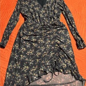 Chic Black Floral Long Sleeve knee length Dress